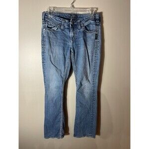 Silver Jeans Aiko Bootcut Womens 29x33 Blue Denim Light Wash Fade Distressed